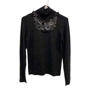 Nougat London Sweater Size 2 Embellished Turtleneck Long Sleeve Silk Bow Black